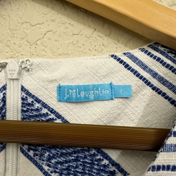 J. MCLAUGHLIN Tracy Mini Dress Striped Blue Sleeveless Shift Cotton - Picture 8 of 11